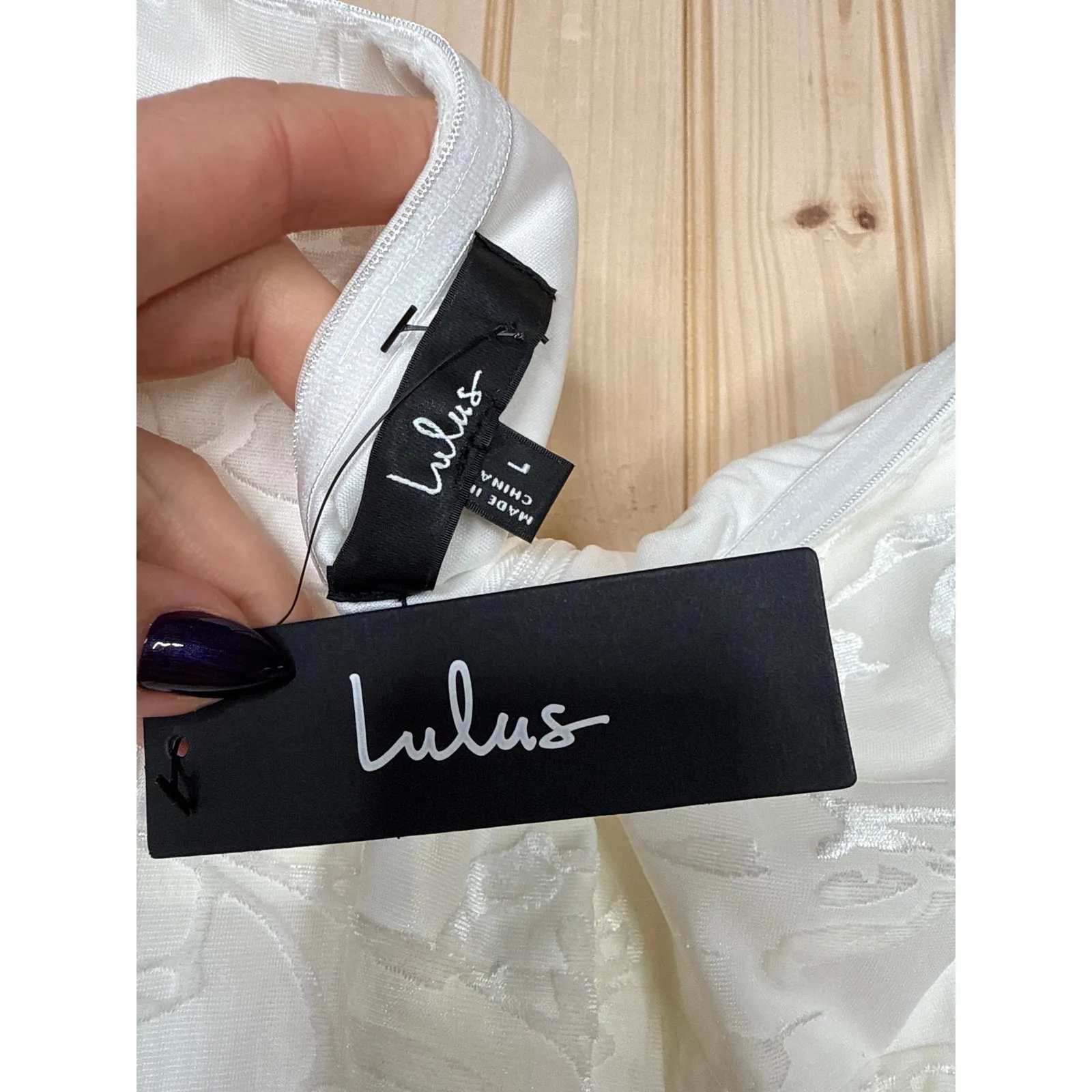 NWT Lulus Exquisite White Velvet Burnout Strapless Maxi Dress Wedding Bride Sz L - Image 8