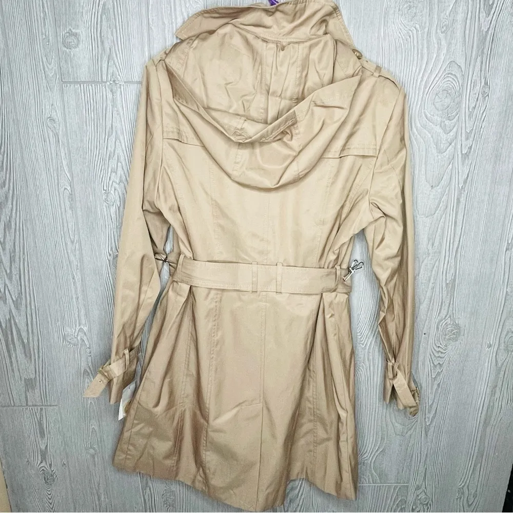 Nwt Cole haan khaki long belted hooded trench coat jacket double button front L - Image 5
