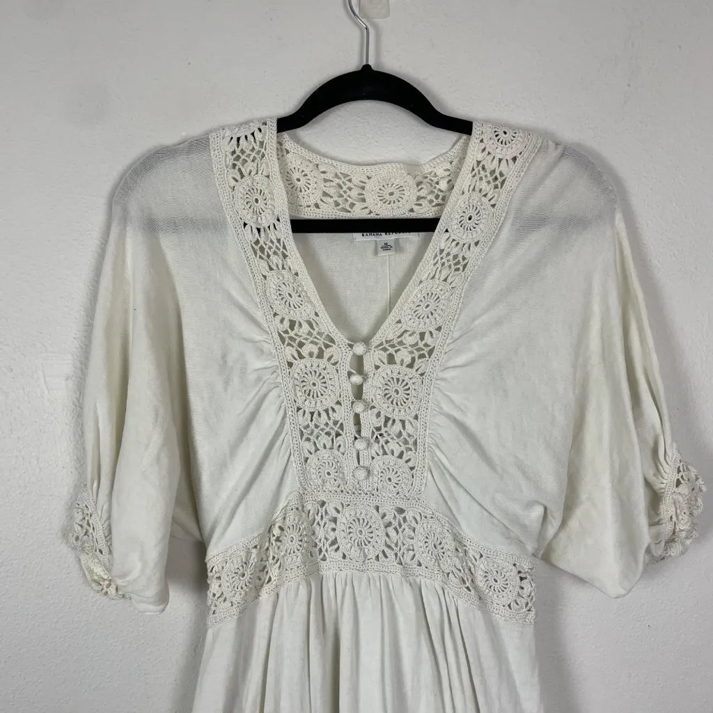 Y2K‎ Cottagecore Fairycore Banana Republic Bohemian Crochet Summer Dress M White - Image 2