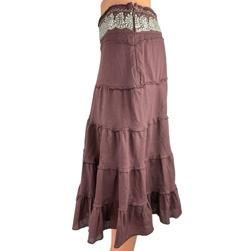 Vintage Dimri Purple Ruffle Tiered Rhinestone Peasant Boho Midi A - Image 2