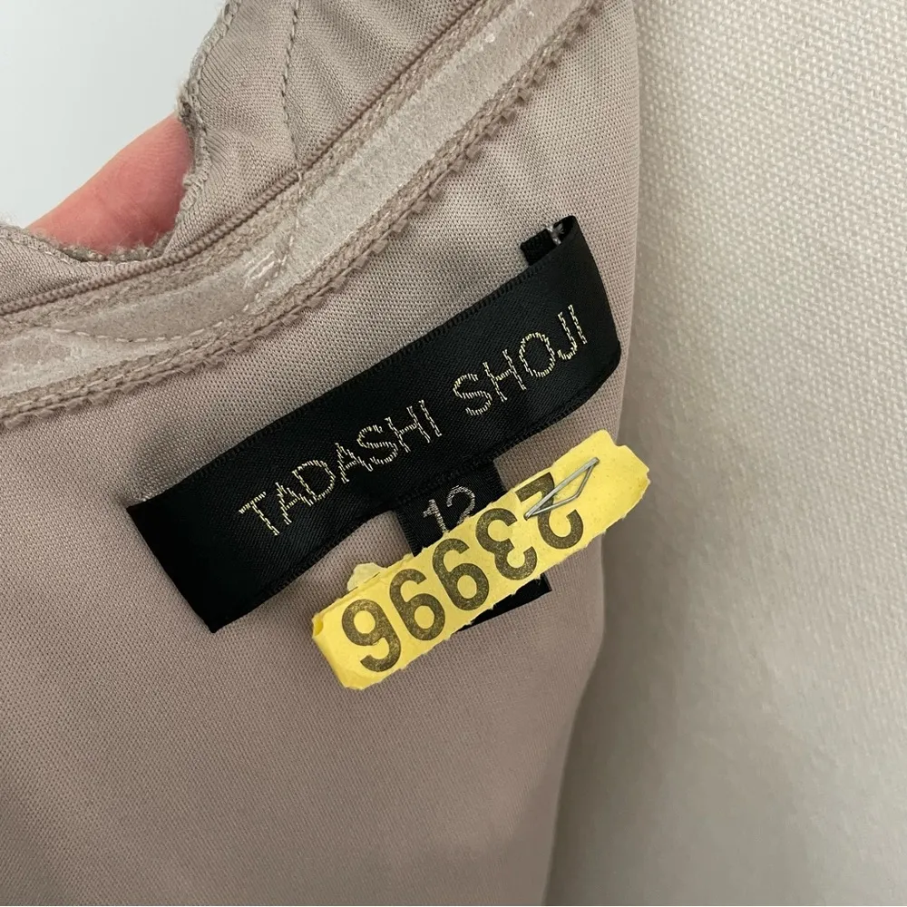 Tadashi Shoji Dress Embroidered Lace Off Shoulder Gown Wedding Taupe No Belt - Image 13