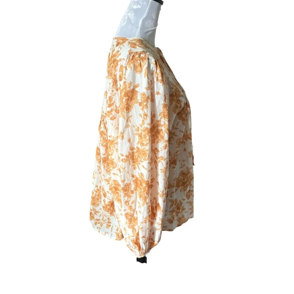 Mille Resort Wear Charlie Top Puff Sleeve Boho Floral Colorful Yellow Small - Image 3