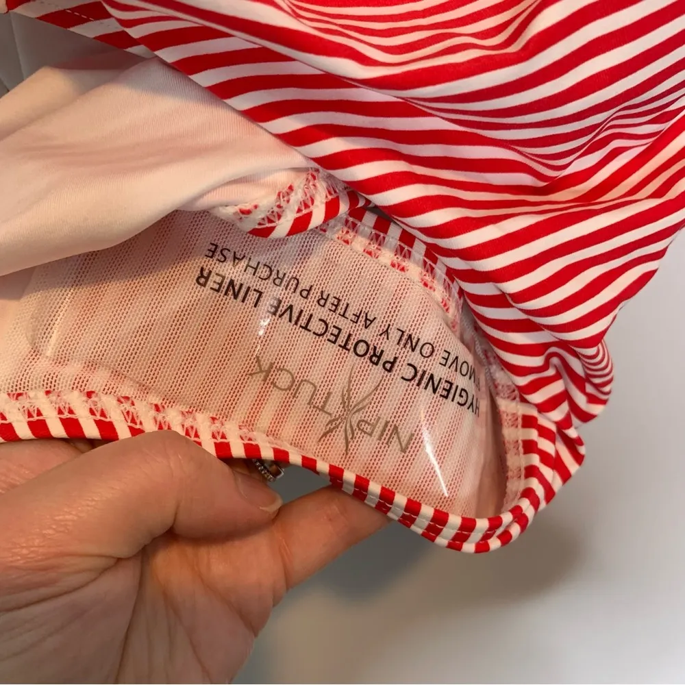 Nip Tuck Joanne Tummy Control Ruched One Peice Swim Suit Sorento Red Stripe Size 8 - Image 4