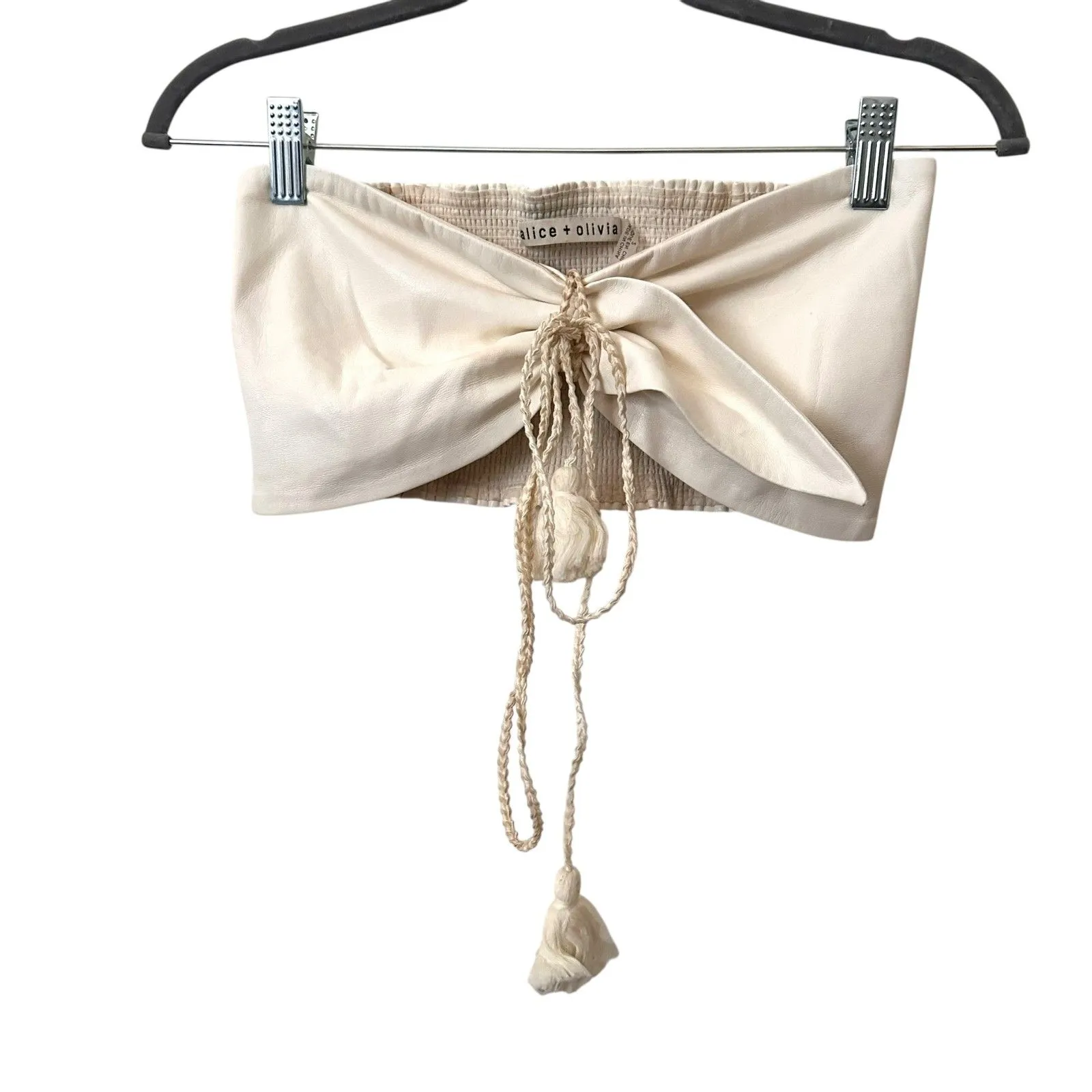 ALICE + OLIVIA Livia Faux Leather Halter Top White‎ Sz 2 - Image 2