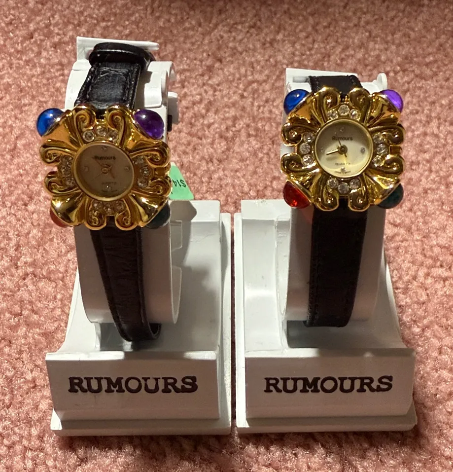 2 Rumours Watch Womens 28mm Gold Tone Crystal Bezel Braided Leather Vintage Black - Image 1