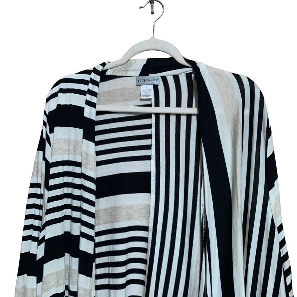 Catherines Womens Plus Size 2X Multicolor Stripe Drape Open Front Cardigan - Image 2