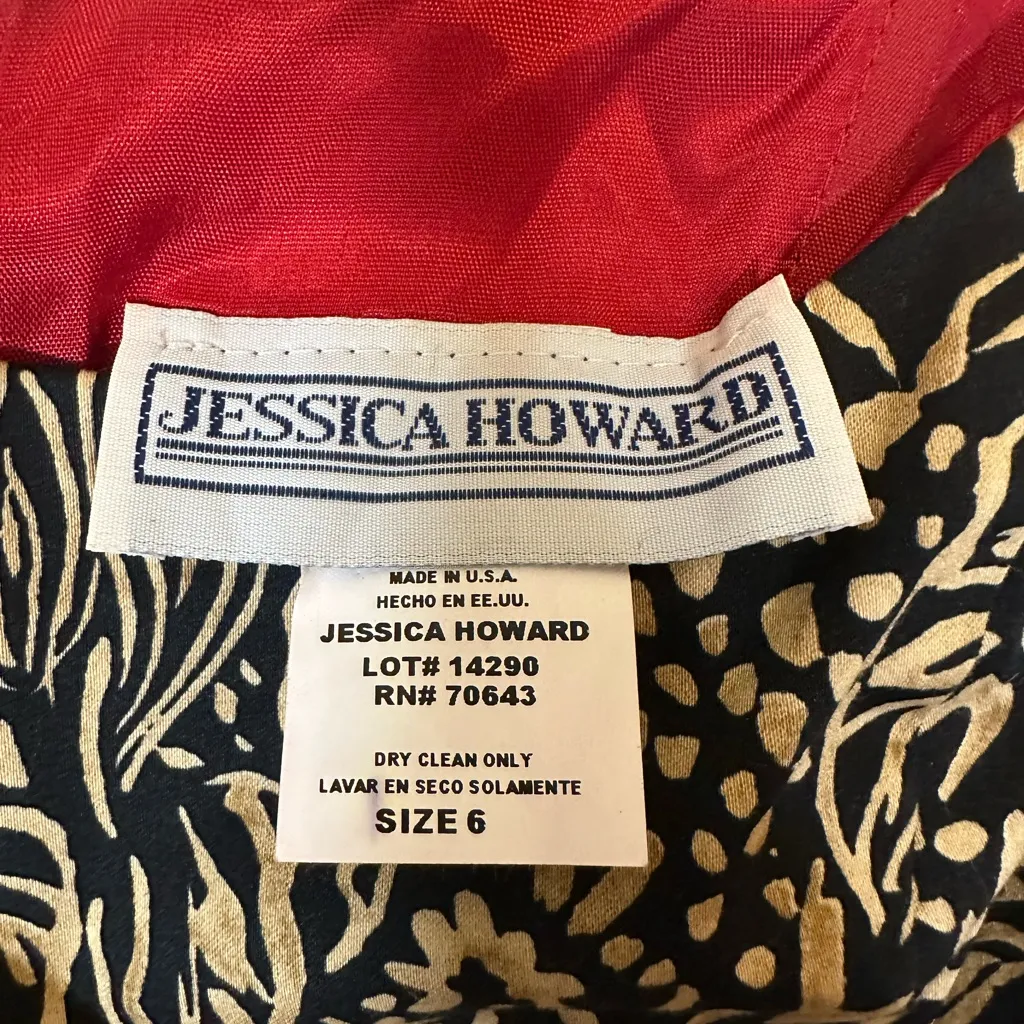 Vintage 90s Jessica Howard Black Tan Floral Dress Made in USA Size 6 - Image 3