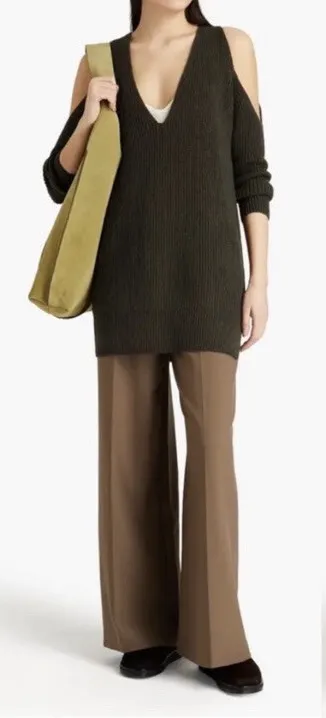 Michelle Mason Cold-Shoulder Ribbed Wool And Cashmere-Blend Sweater Green Small - Image 1