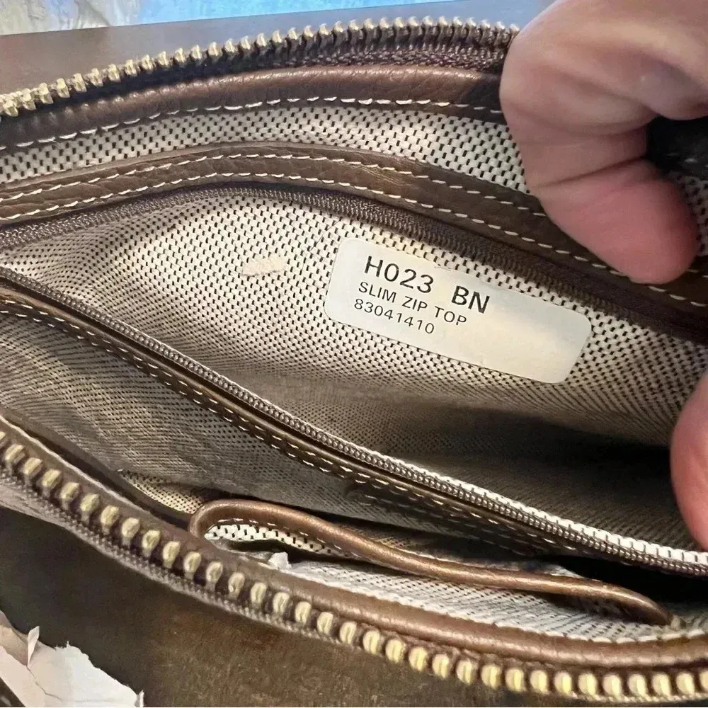 Monogram Dooney & Bourke Slim Zip Top Shoulder Bag Brown Taupe Leather Mocha - Image 10