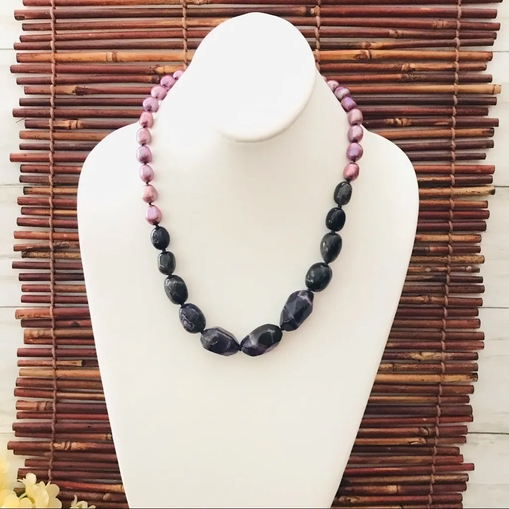 Coldwater Creek Purple Stone & Faux Pearl Necklace - Image 2