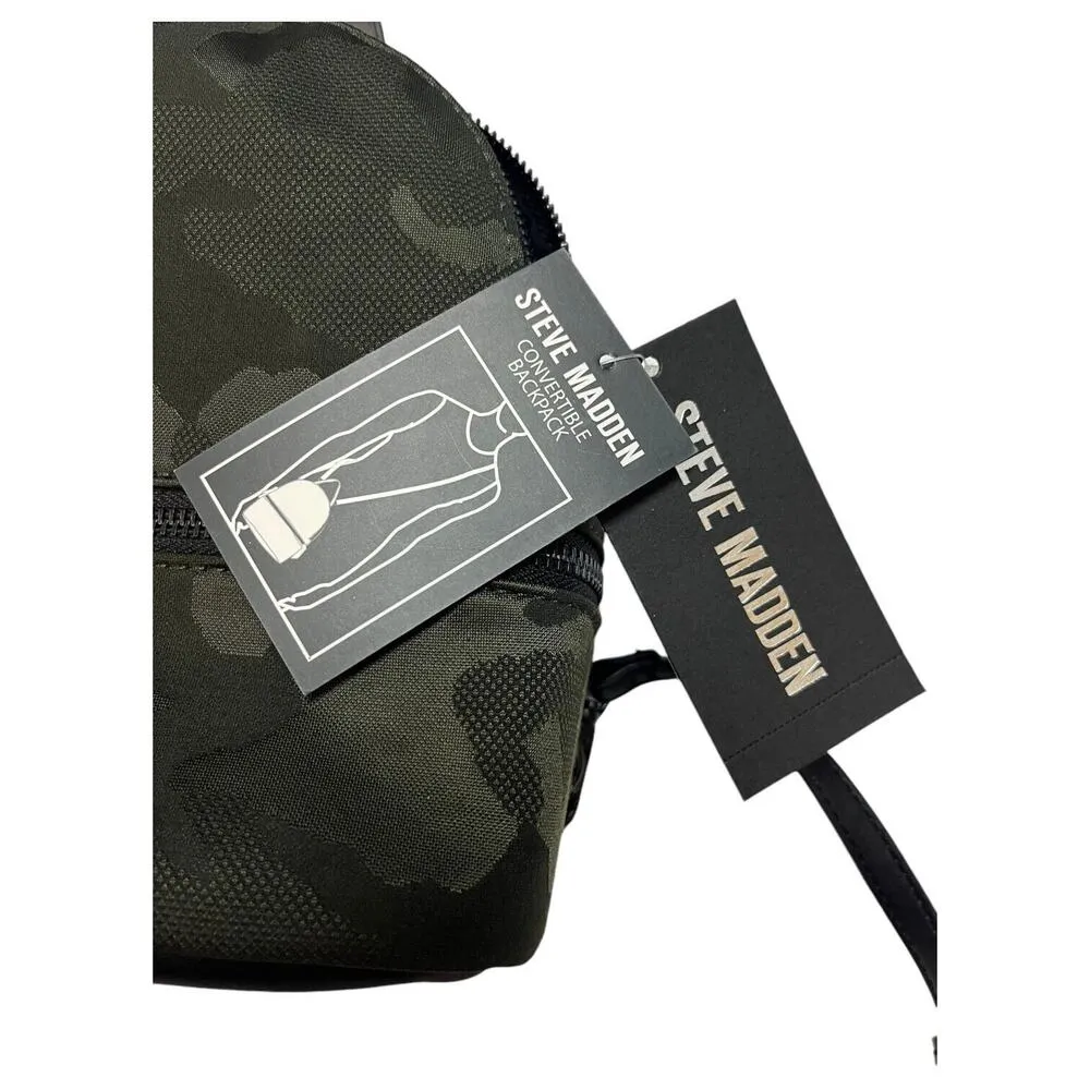 New Steve Madden Backpack Crossbody Camouflage Convertible Purse Black Green - Image 12