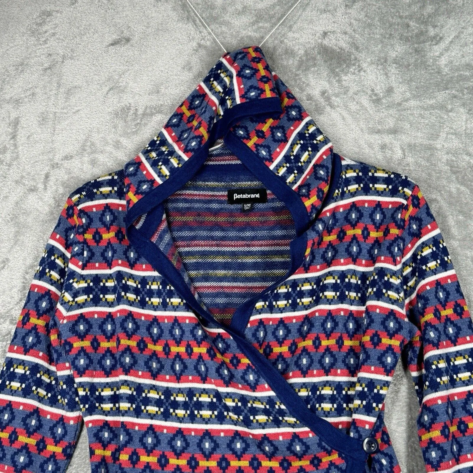 Betabrand Sweater‎ Womens Small Blue Red Stripe Mission Wrap Cardigan Colorful - Image 4