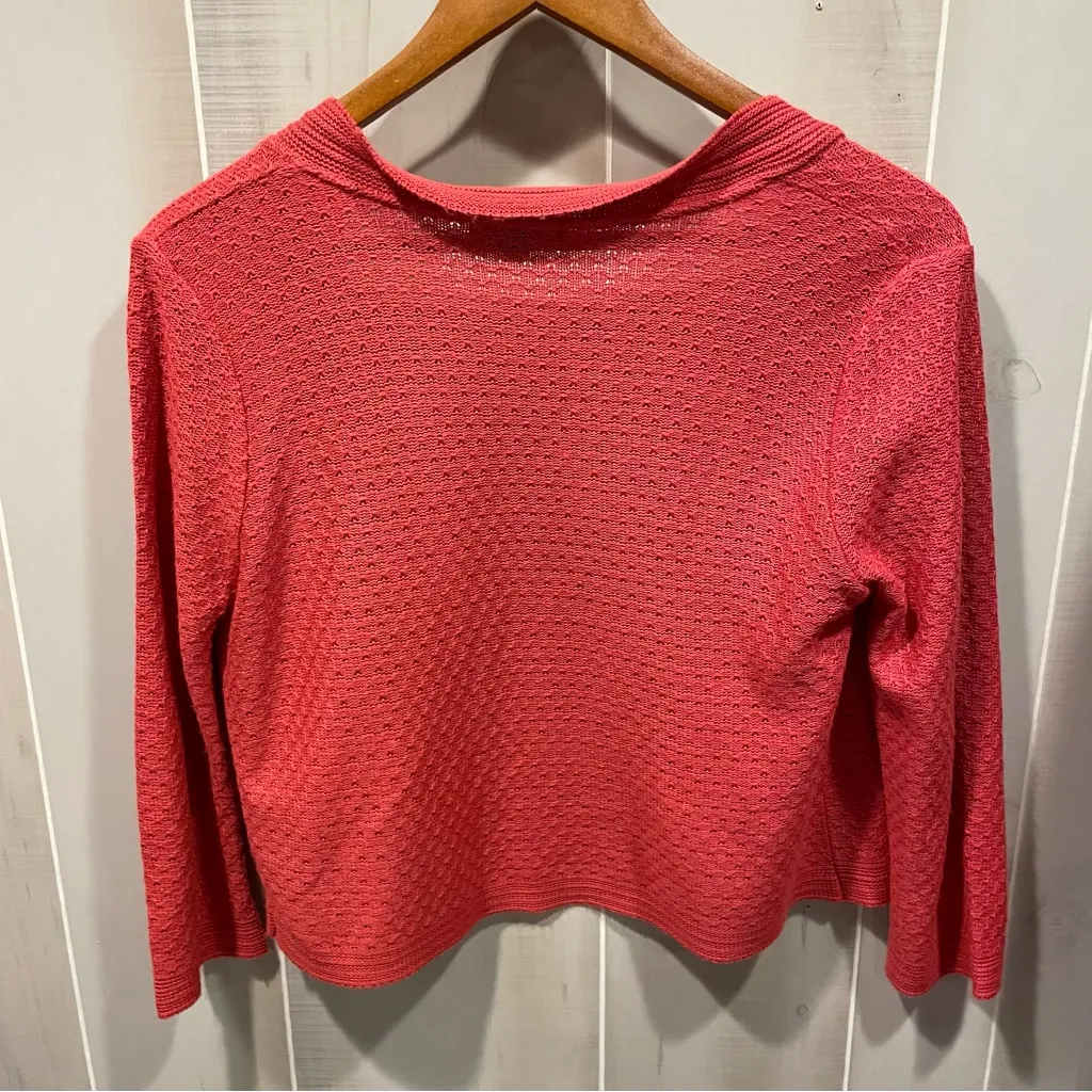 Cute vintage 99s coral pointelle open front lightweight crop cardigan sweater - Image 3