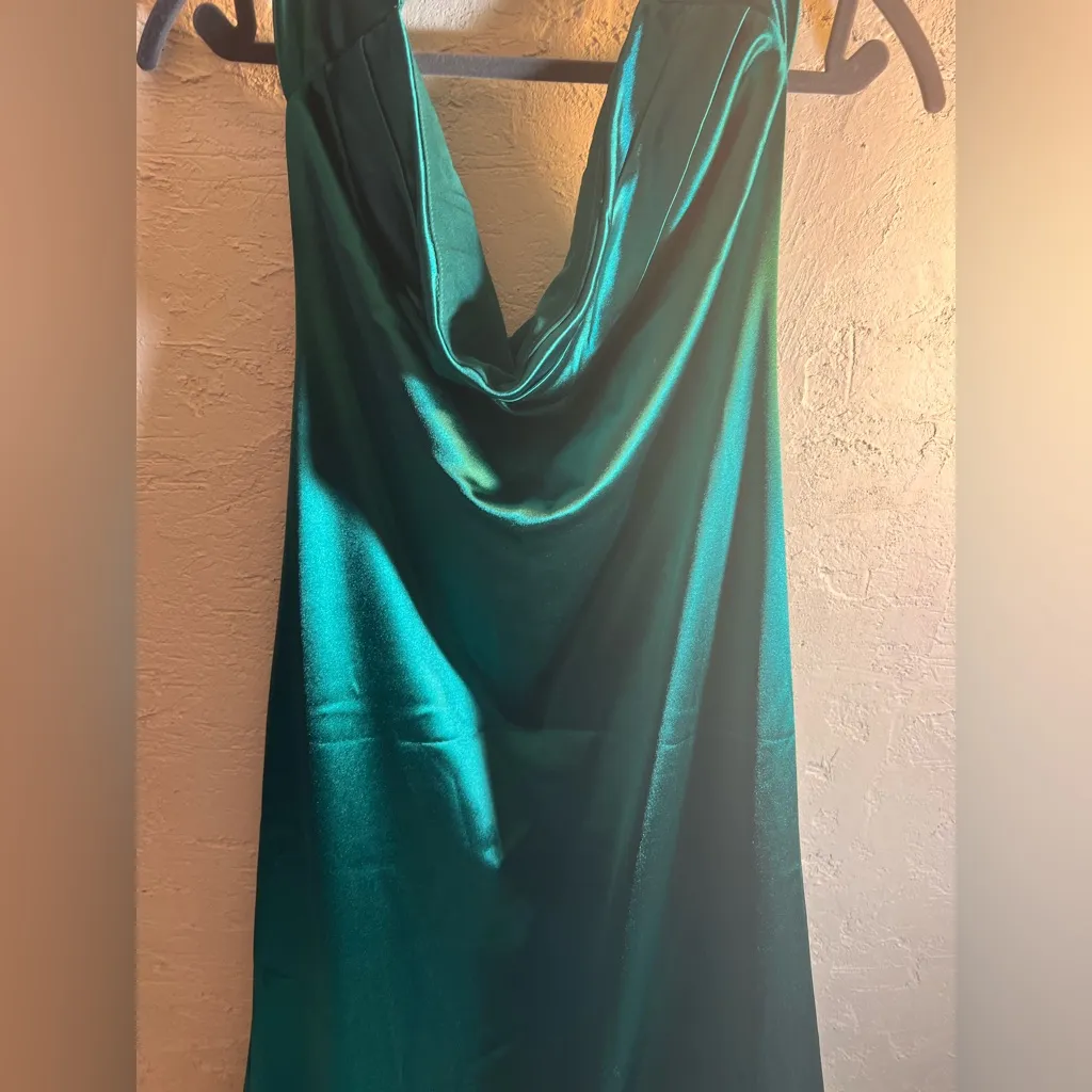 Emerald Green Teal Halter Dress evening prom wedding draped front back stretch M Size M - Image 12