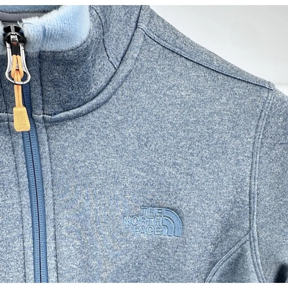 North Face Women's Full Zip‎ Jacket Medium Blue Zipper Pockets Logo Warm EUC - Image 3