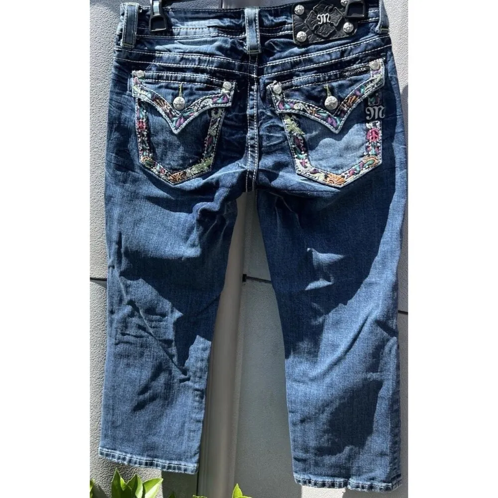 Miss Me Jeans Womens 27 Low Rise Signature Boot Cut Distress Beaded Embroidered - Image 10