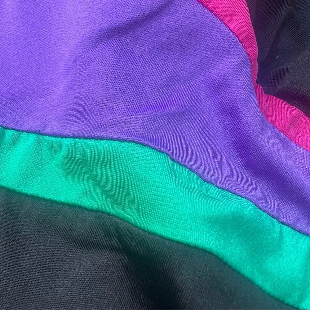 Vintage JCPenney black neon pink purple turquoise color block one piece swimsuit Blue Size 16 - Image 7