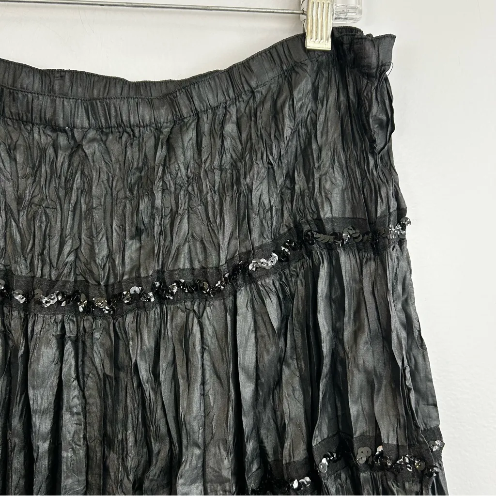 NWT Vintage Essentials by Milano Crinkle Black Sequin 80s/90s Midi Skirt 1X - Image 5