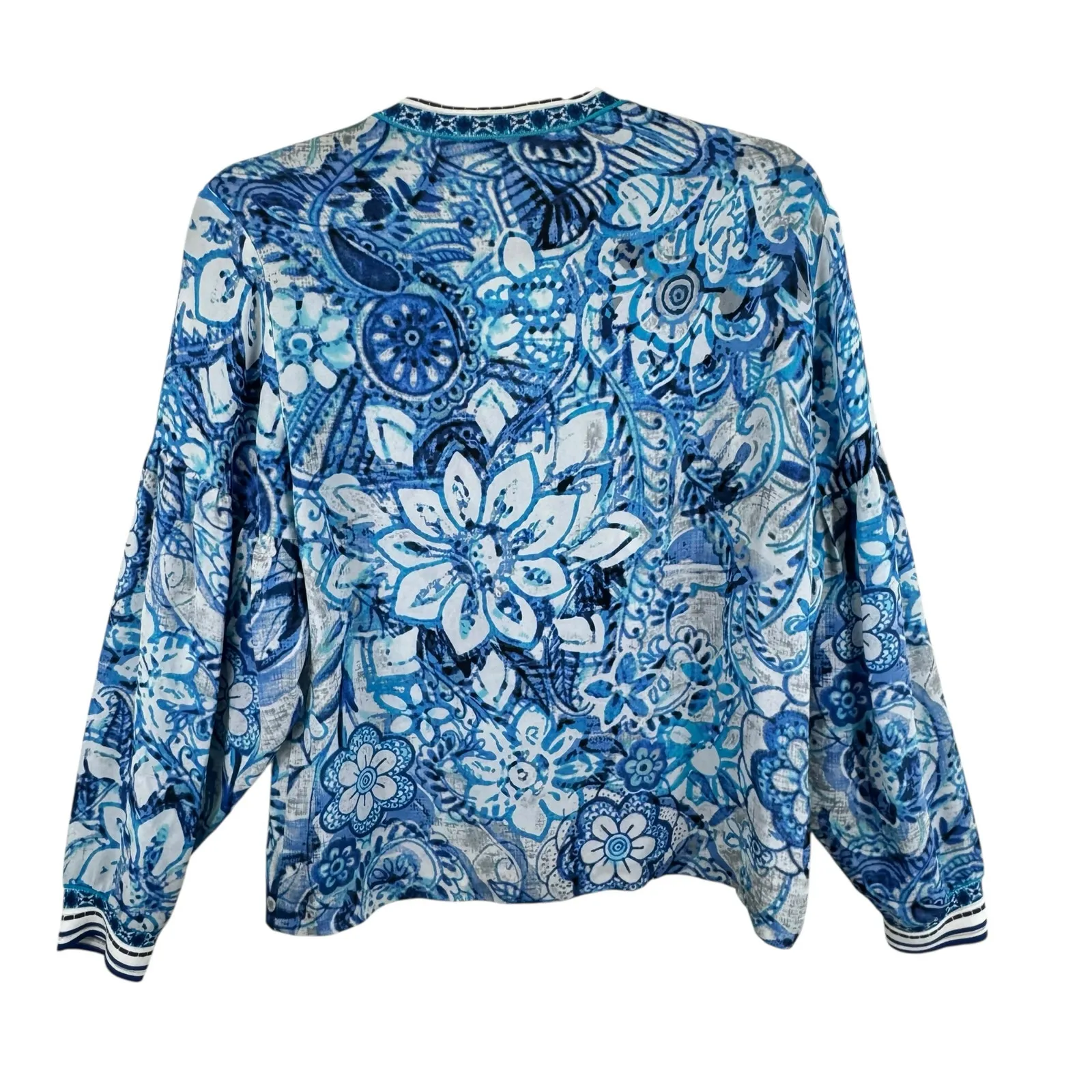 Etcetera Silk Blue White Long Sleeve Blouse 8 - Image 2