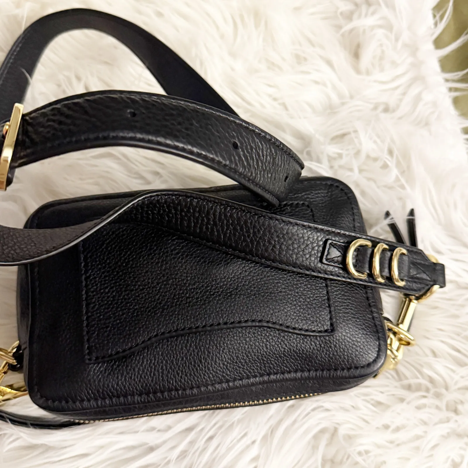 MARC JACOBS | Black Gold Leather The Softshot Shoulder Crossbody Bag Two Zippers - Image 10