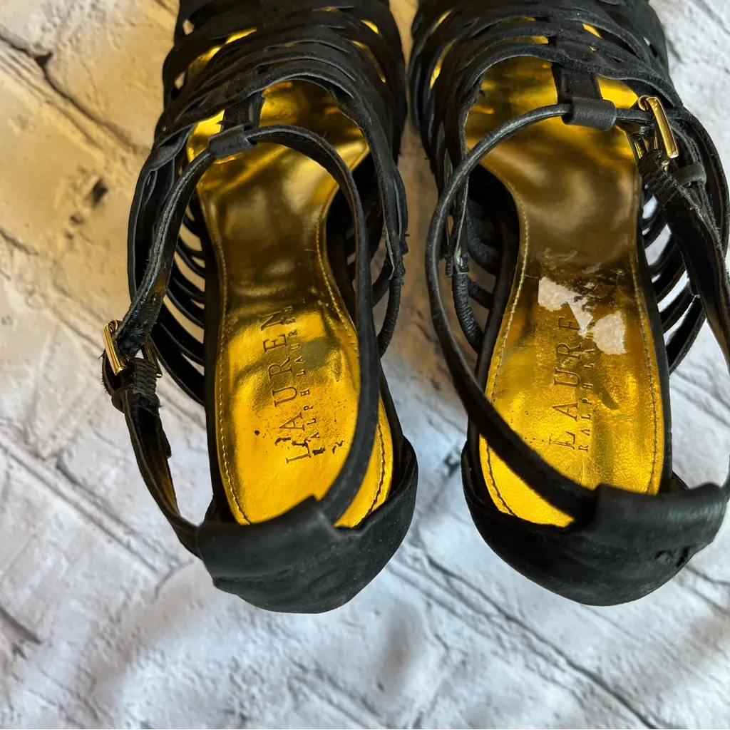 Lauren Ralph Lauren Black Suede Strappy Wedge Heels Sandals 7 - Image 14