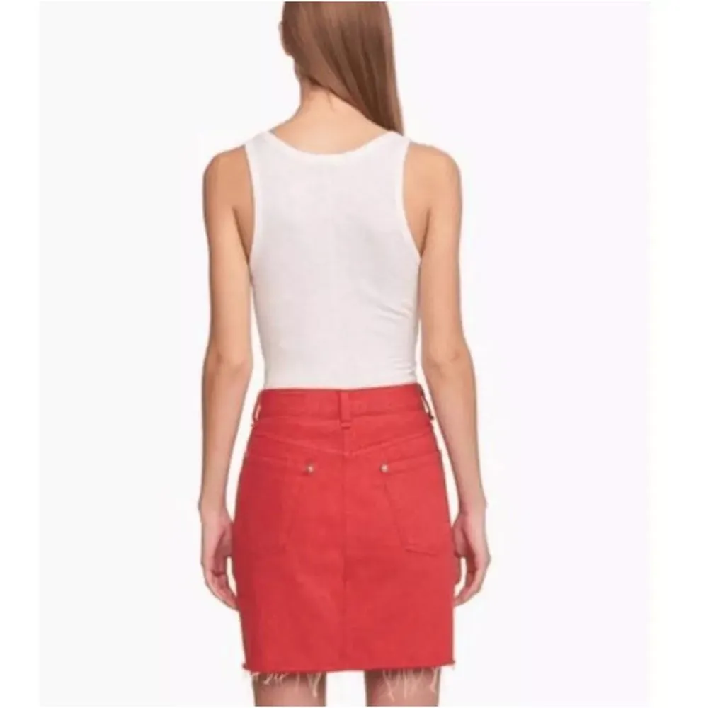 Rag & Bone Red Denim Mini Skirt Raw‎ Hem - Image 2
