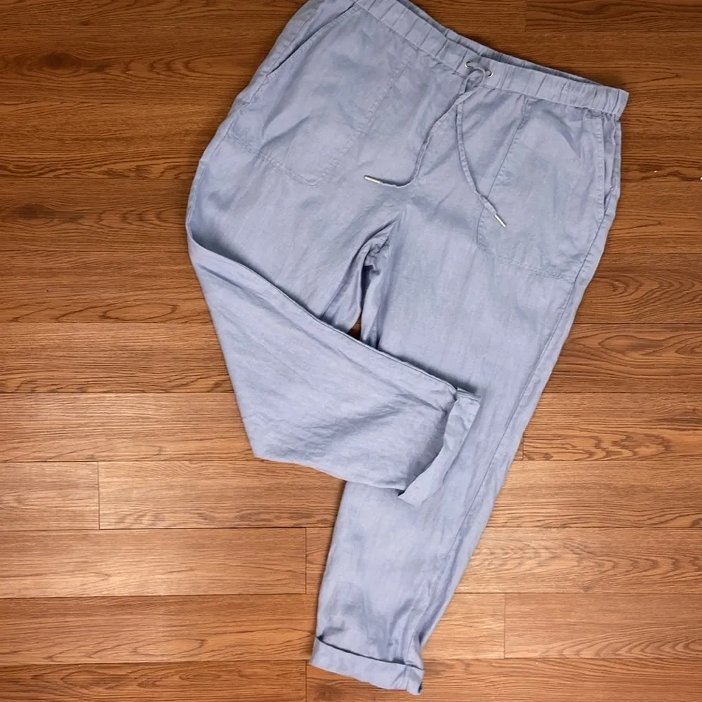 SAKS FIFTH AVENUE Tapered Linen Pants Loose Elastic Waist Ankle Trouser Size XL - Image 10