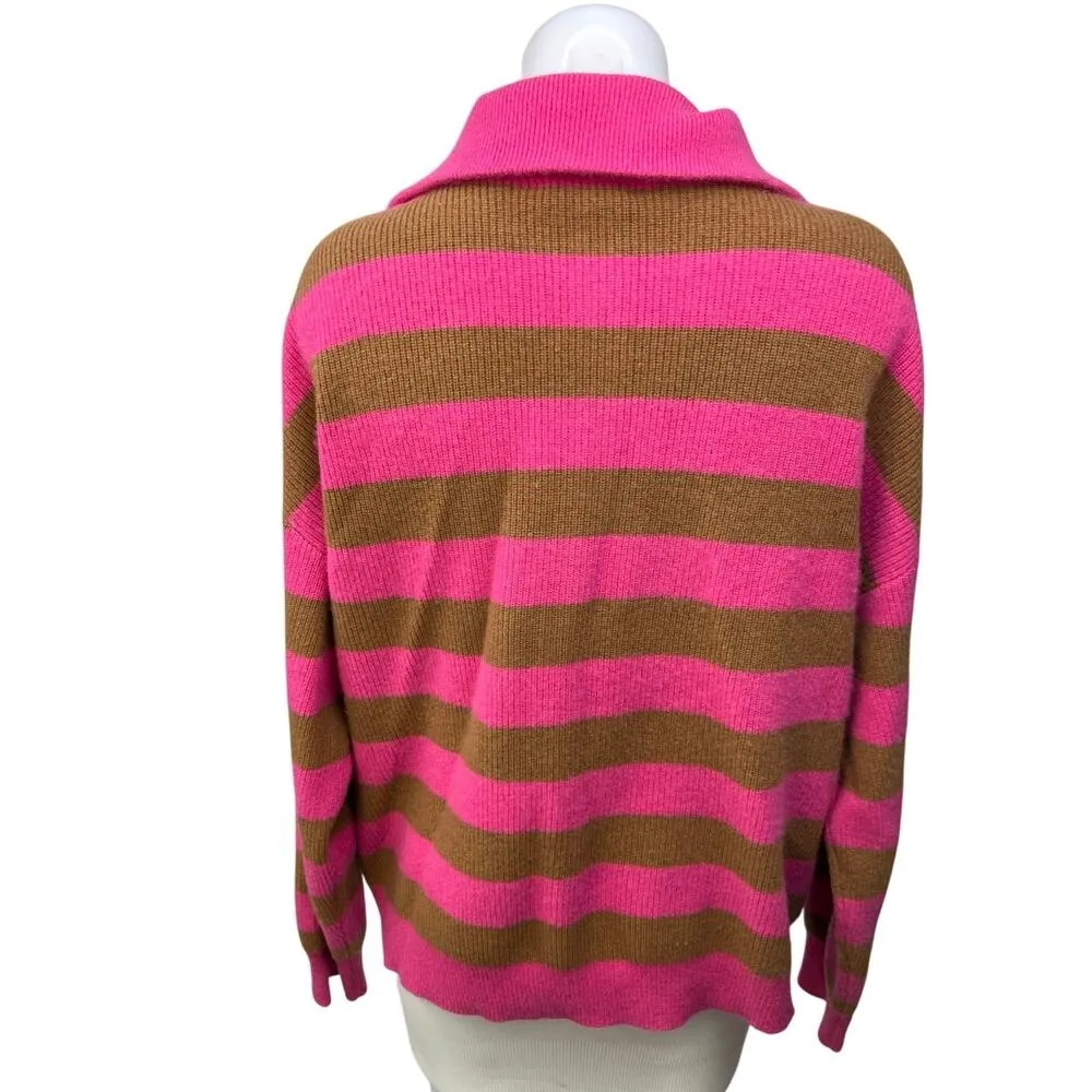 Xirena Rafferty Pink Brown 100% Cashmere Striped Button Collar Sweater Top Sz S - Image 2