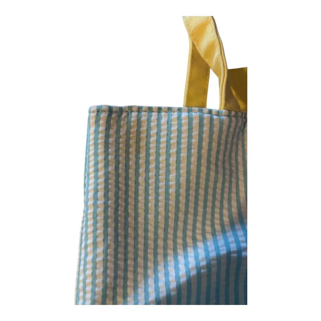 Quacker Factory tote bag Seersucker Summer Yellow Blue Medium - Image 4