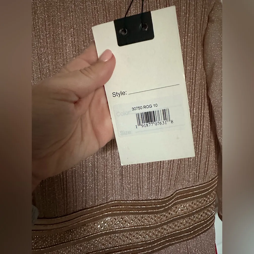 Mac Duggal Shimmering 3/4 Sleeve A-Line Midi Dress - Rose‎ Gold - 4 - Image 6