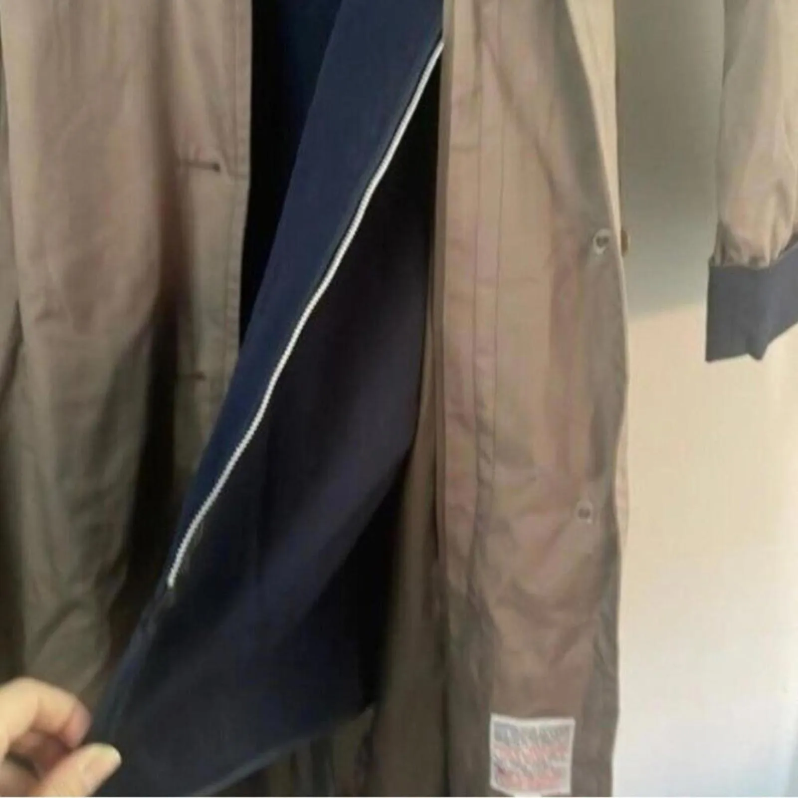 London Fog Brown Long Sleeve Long Line Trench Coat Blue Trim Removable lining - Image 10
