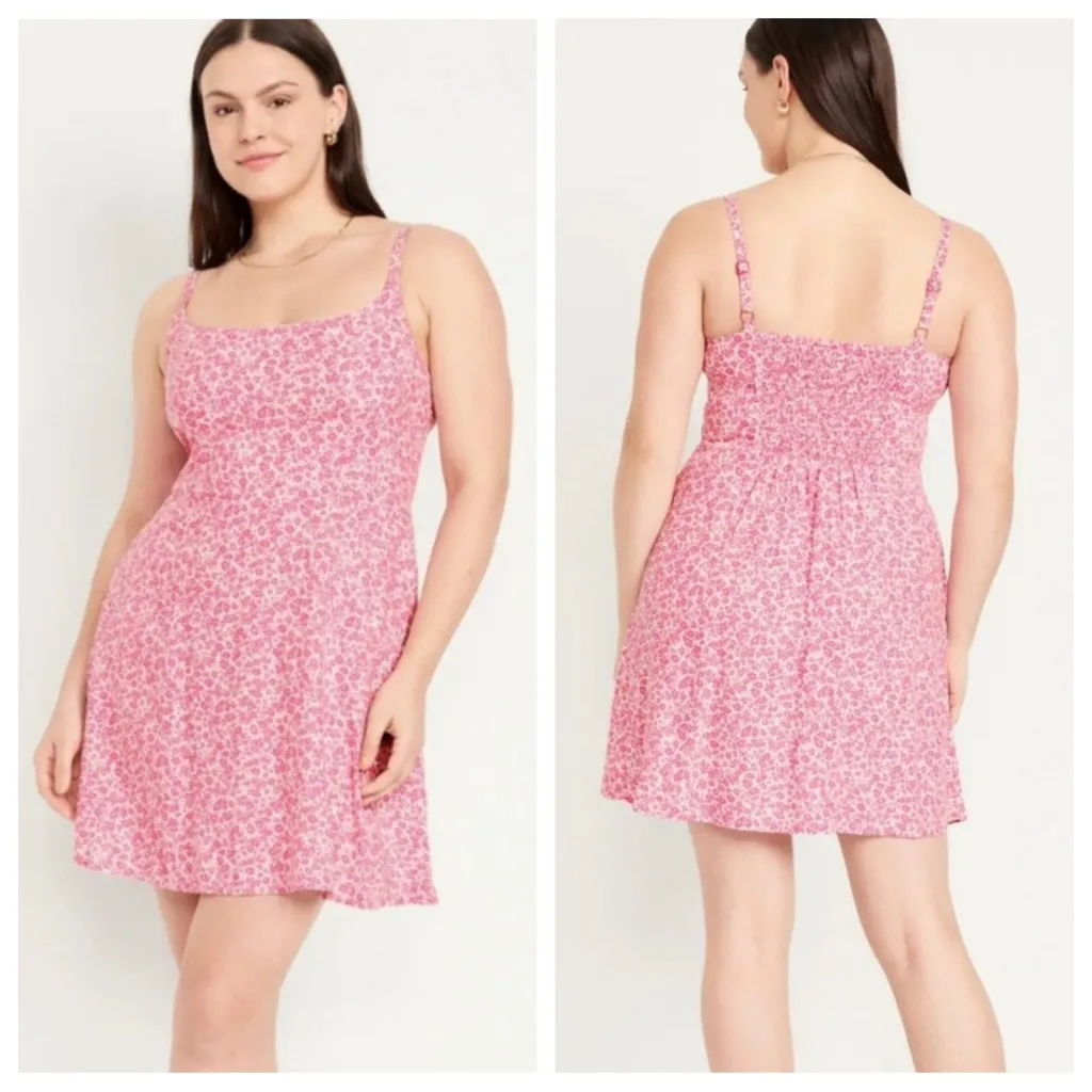 Old Navy Fit and Flare Linen Blend Tank Mini Dress in Pink Floral - Size XL - Image 2
