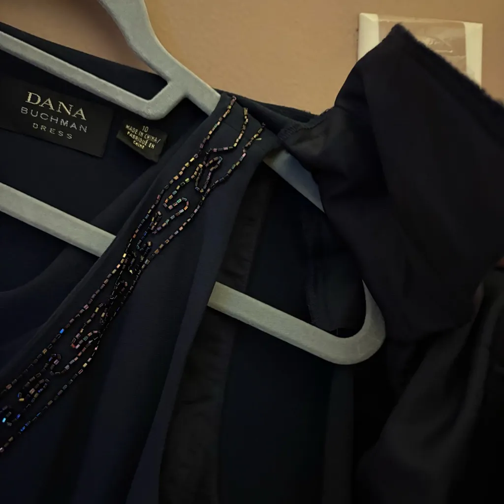 Dana Butchman 100% Silk vintage beaded iridescent maxi dress & jacket navy‎ 10 - Image 8