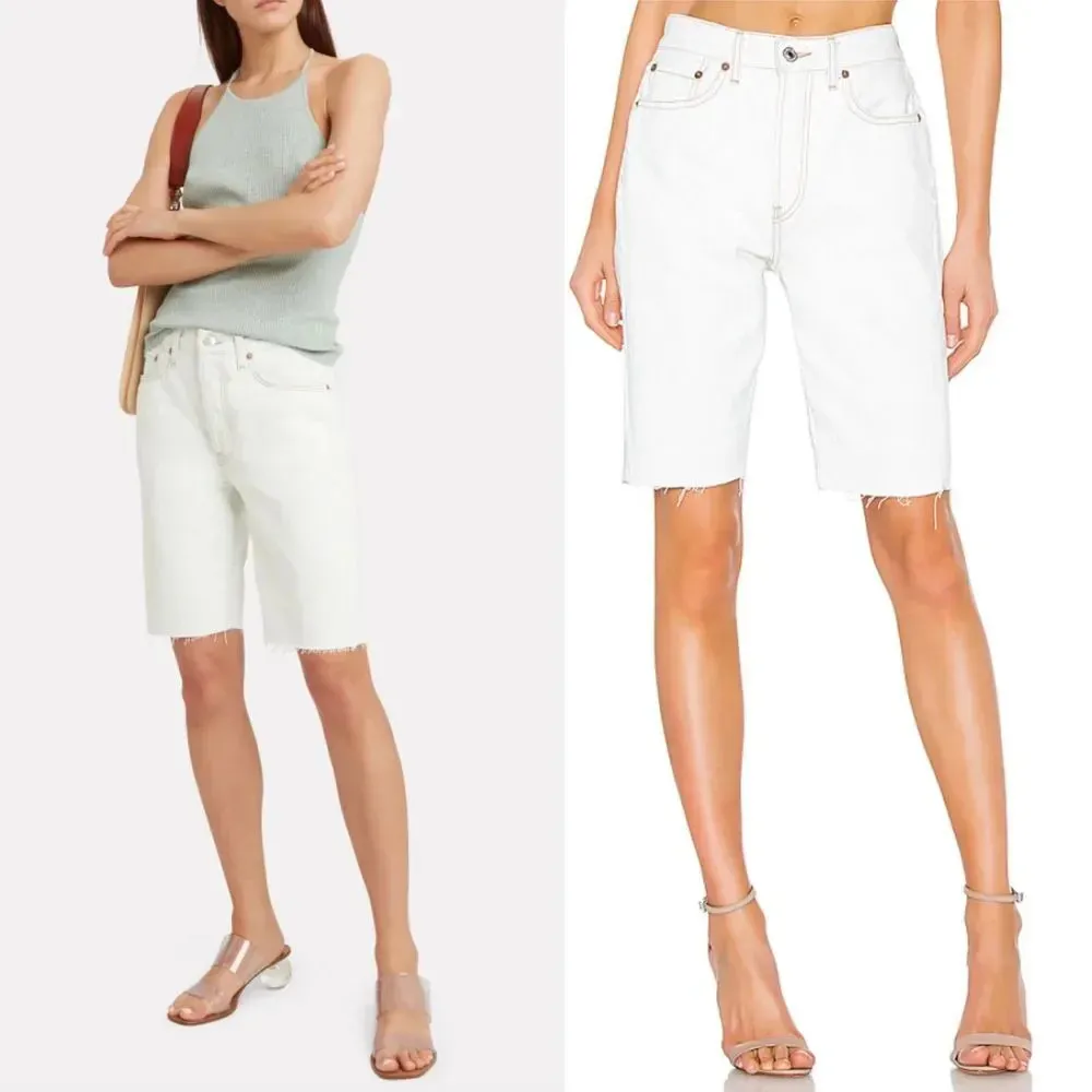RE/DONE 80'S Long Denim Shorts in‎ Bleach White - Image 2