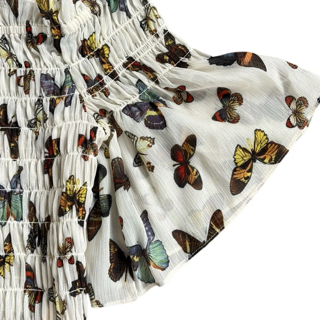 Like New L’AGENCE Bexley Top Butterfly Print Off Shoulder Smocked XS Retail $260 - Image 7