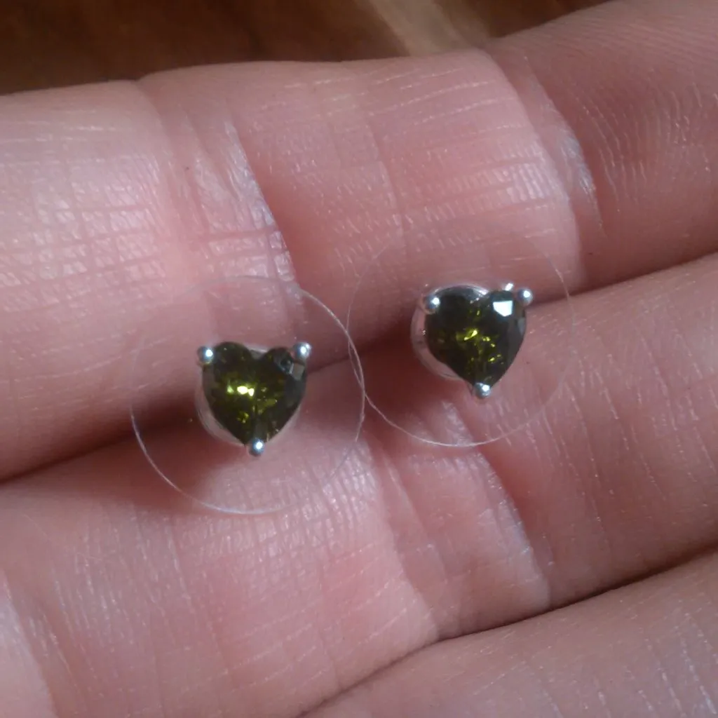 Green Simulated Diamond Sterling Silver Heart Stud Earrings - Image 8