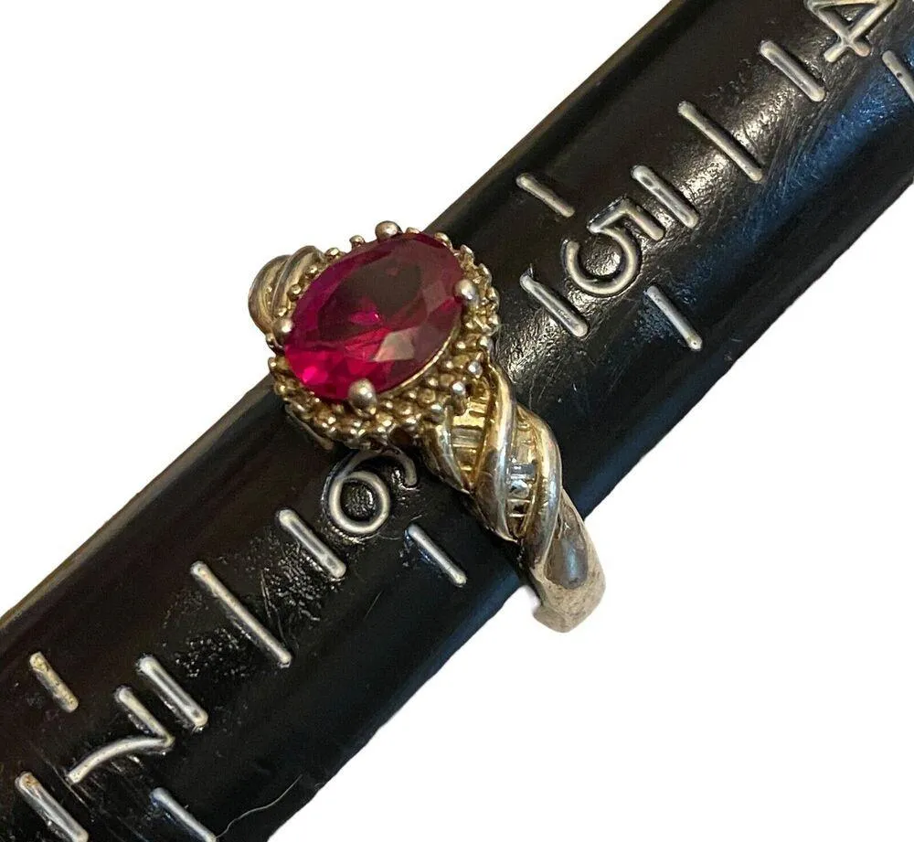 Sterling Silver Ruby & Natural Diamond Halo Ring 925 Oval Cut Band Anniversary - Image 5