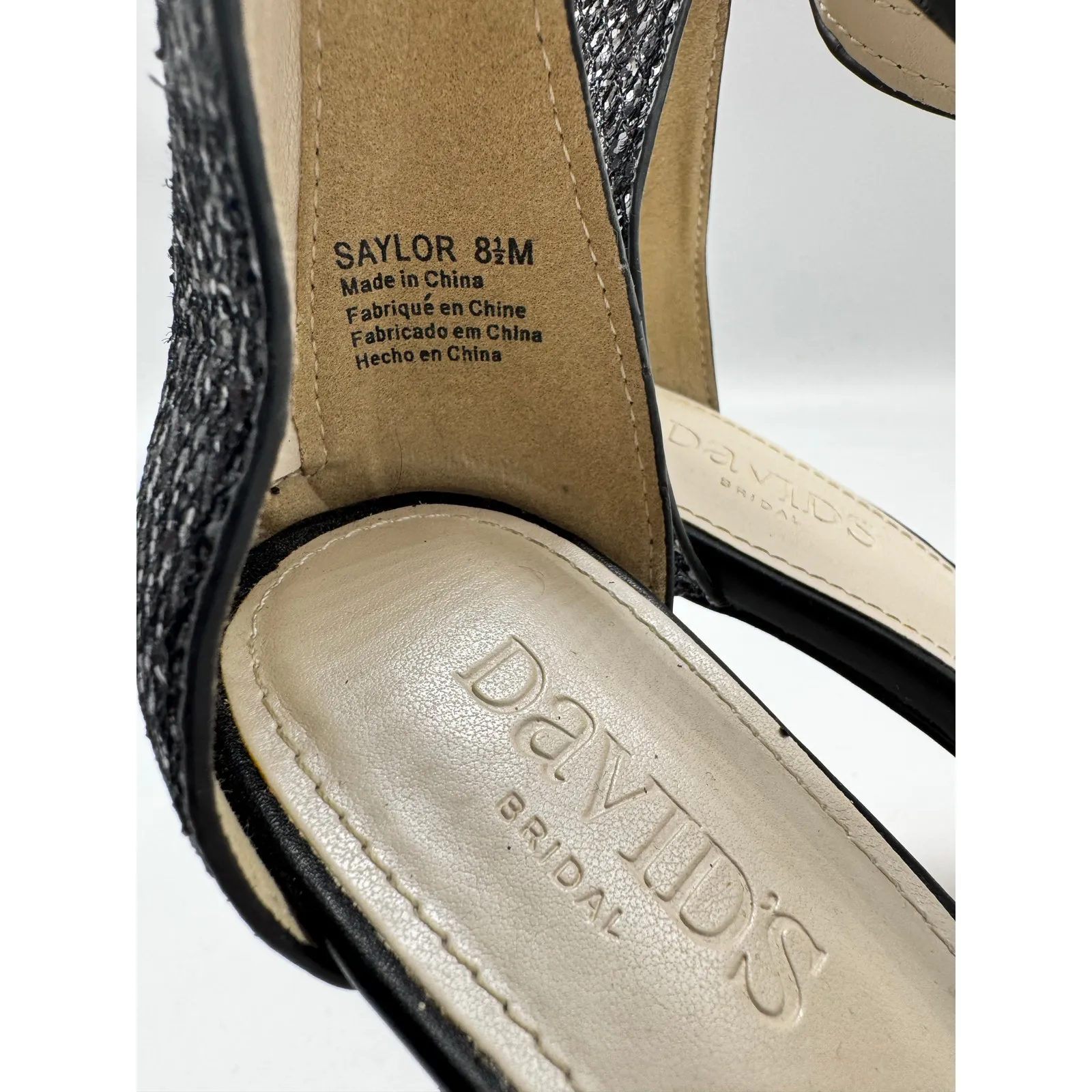 Davids Bridal Saylor Black Glitter Open Toe High Heel Pumps Sz 8.5 Wedding Prom - Image 9