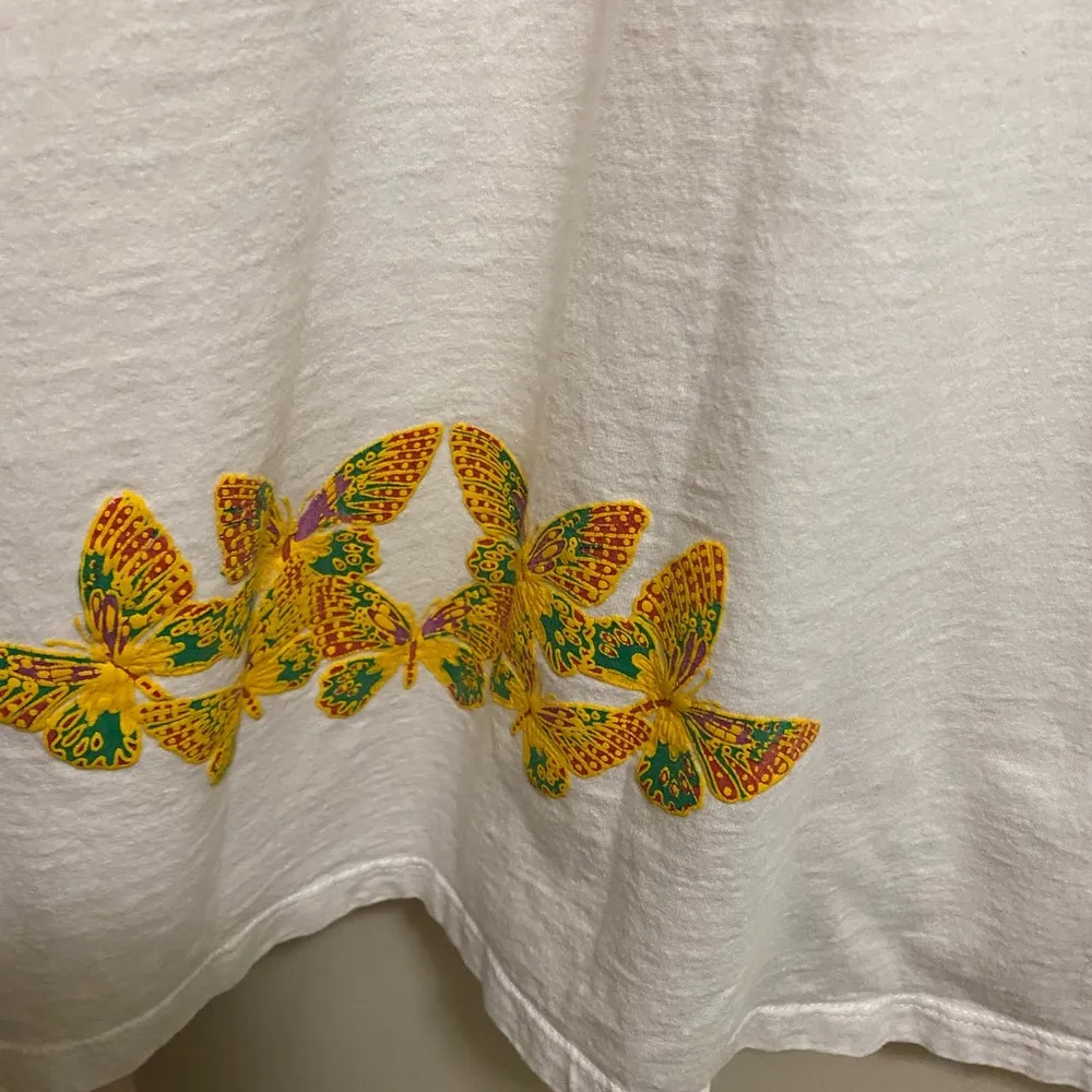 Women’s Short Tank Dress Cancun White W/ Yellow Butterflies L Large Bust 42” - Image 7