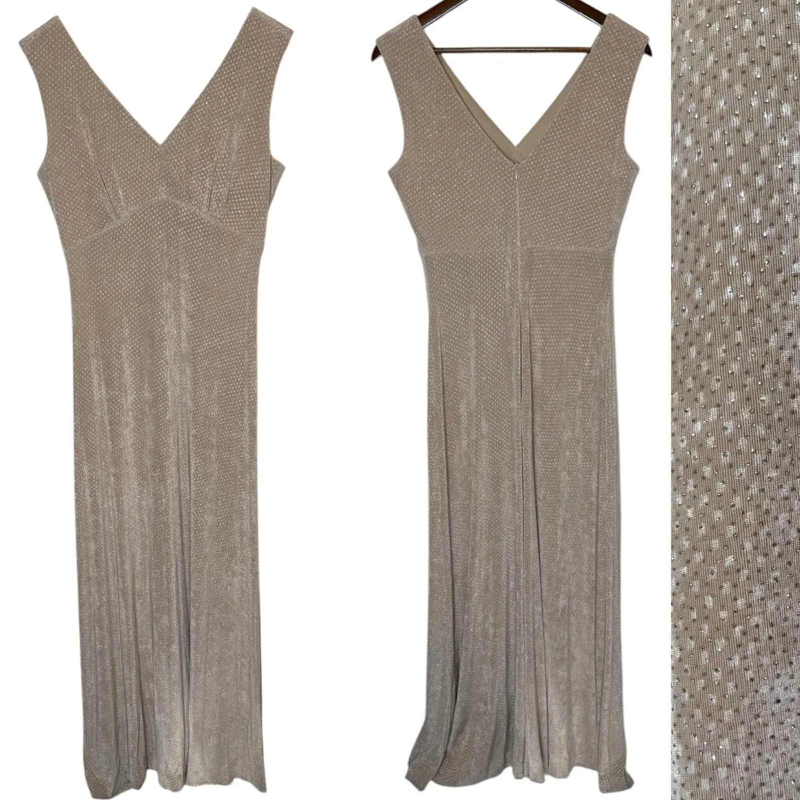 En Francais Huey Waltzer Maxi Dress‎ size 8 Sparkle Jersey Knit Beige Vintage Tan - Image 2