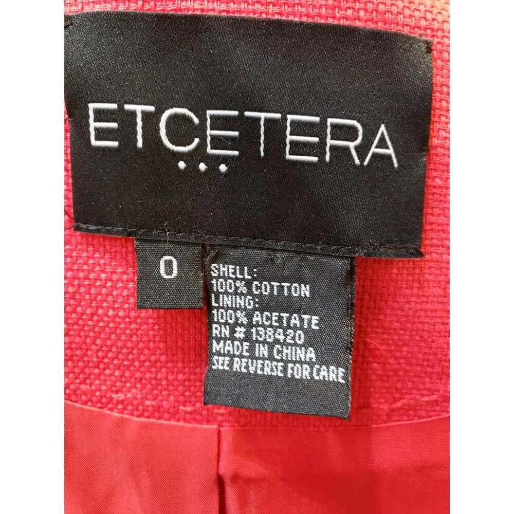 Etcetera Pink Cropped Jacket Size 0 Textured Cotton Blend Open Front Blazer - Image 8