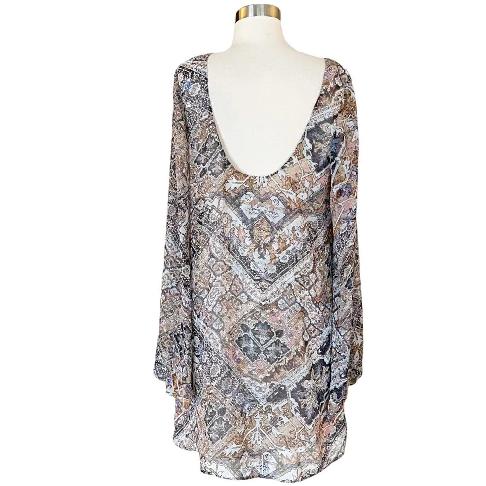 SHOW ME YOUR MUMU Tunic Dress Mini Bell Sleeve Paisley Brown Gray Tan Medium EUC - Image 5