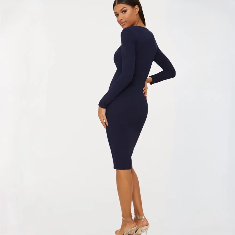 NWT s Navy Asymmetric Neck Pleated Wrap Midi Dress size 8 - Image 2