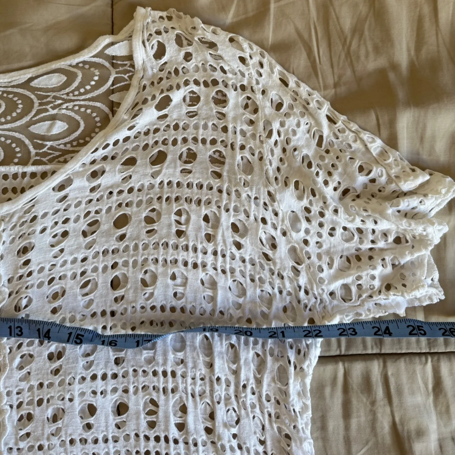 Made In Italy sz L Womens White Cut Out Embroidered Sheer Lace Gauzy Top Blouse Size L - Image 4