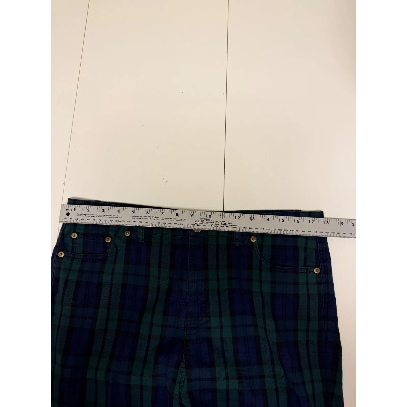 Vineyard Vines Women's Plaid Skinny Pants Zip Ankle Size 14 Green Blue C - Image 6