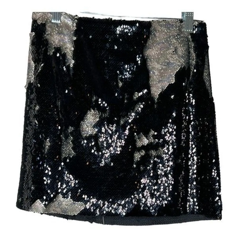 Free People Camo Reversible-Sequin Mini Skirt Black Gray-Green Size 0 NWT - Image 3