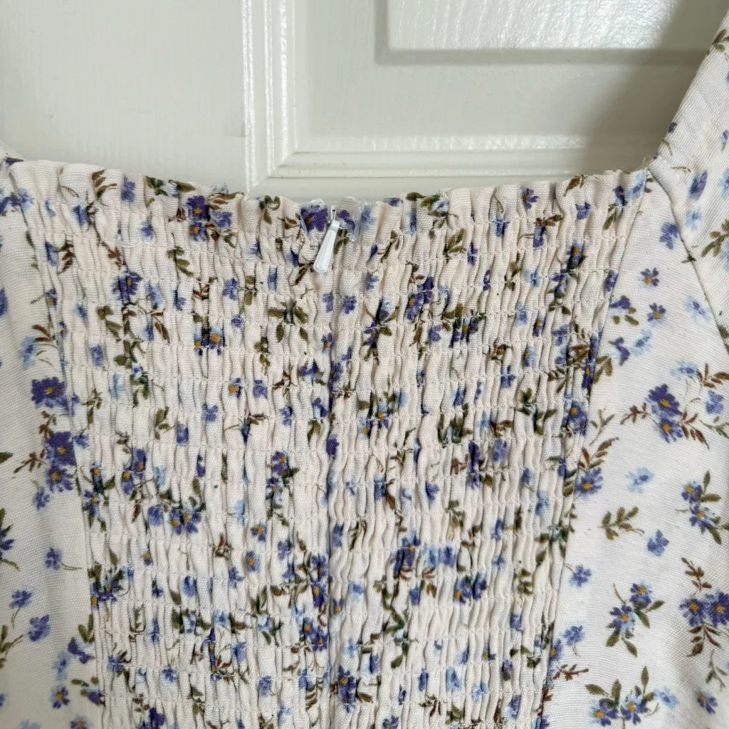 MINKPINK Hailey Cut Out Floral Puff Sleeve Midi Dress S Blue Purple - Image 13