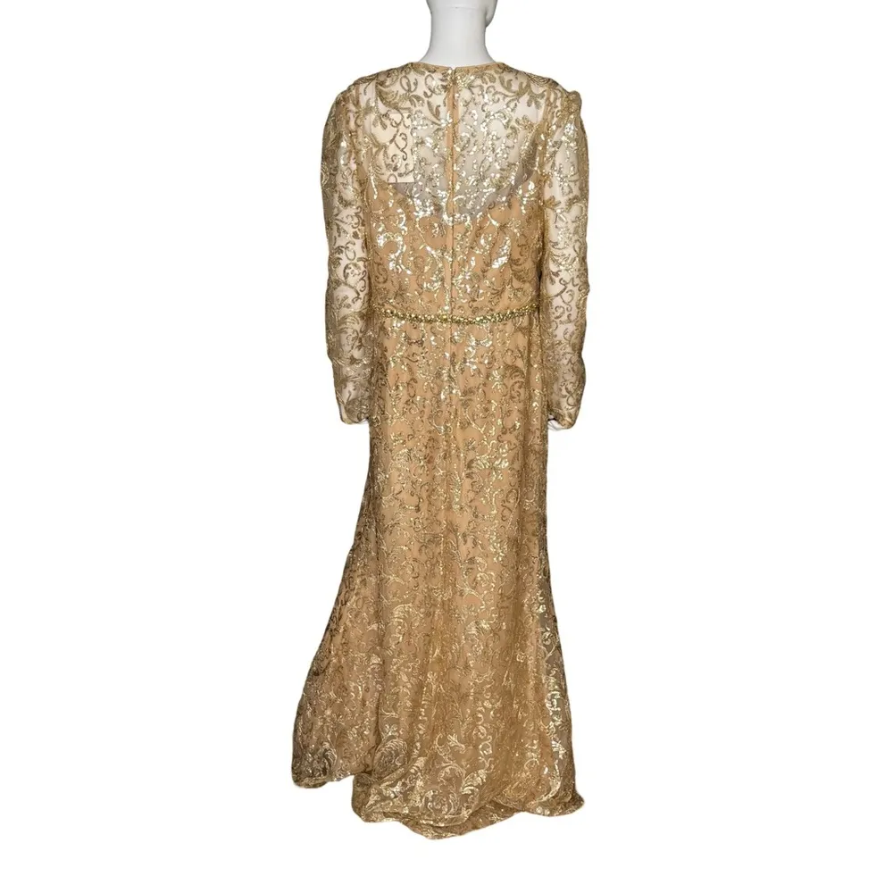 Mac Duggal Gold Embellished High Neck Long Sleeve Gown 68011 Women’s Sz 18 - Image 5