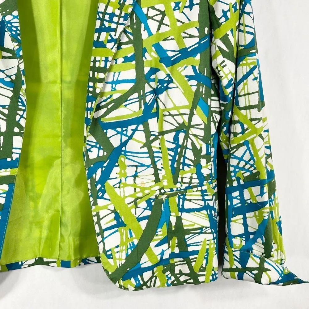 Neiman Marcus Medium Blazer Jacket Blue Green White Lined Open Women Stretch 875 - Image 6