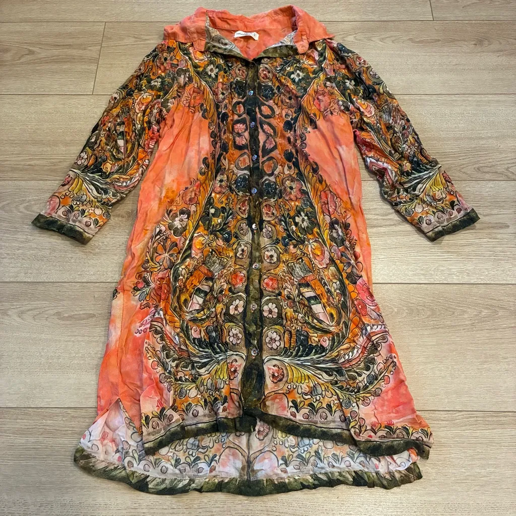 Natural Life Fiona Tunic Dress Coral Floral Button Down Size S - Image 2